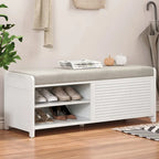 Banc de rangement style persiennes, blanc délavé / expresso / bleu marine / gris / blanc, 1 place