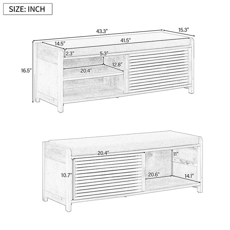 Banc de rangement style persiennes, blanc délavé / expresso / bleu marine / gris / blanc, 1 place