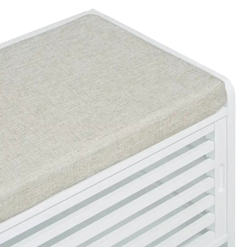 Banc de rangement style persiennes, blanc délavé / expresso / bleu marine / gris / blanc, 1 place