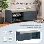 Banc de rangement style persiennes, blanc délavé / expresso / bleu marine / gris / blanc, 1 place