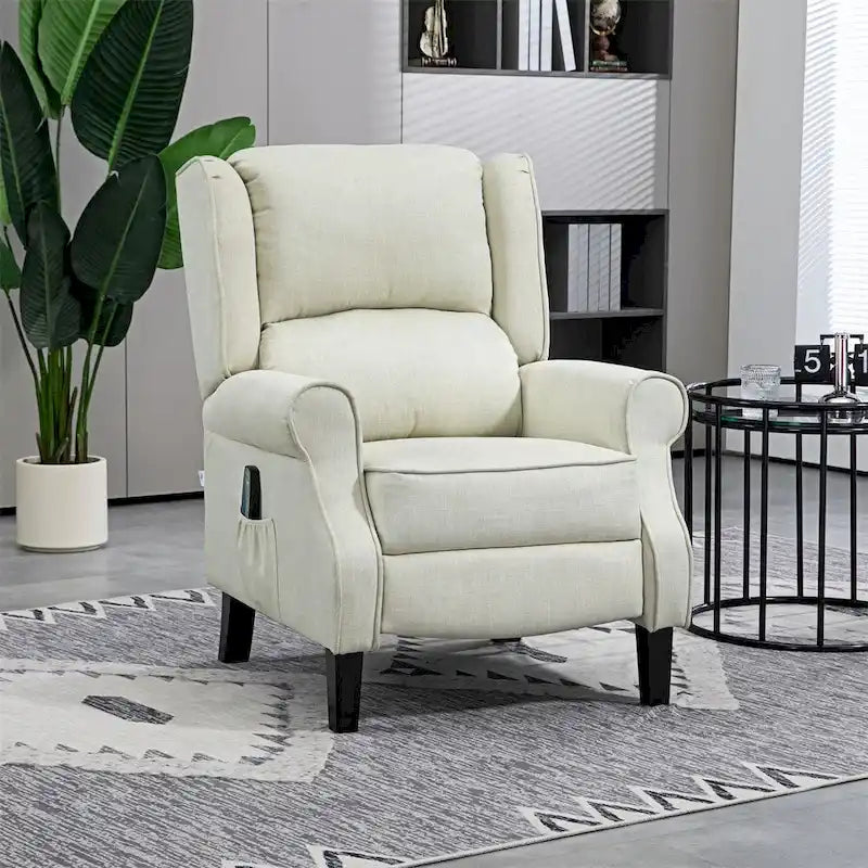 Fauteuil de relaxation massant avec fonction chauffante et repose-pieds, blanc, lin, 1 place