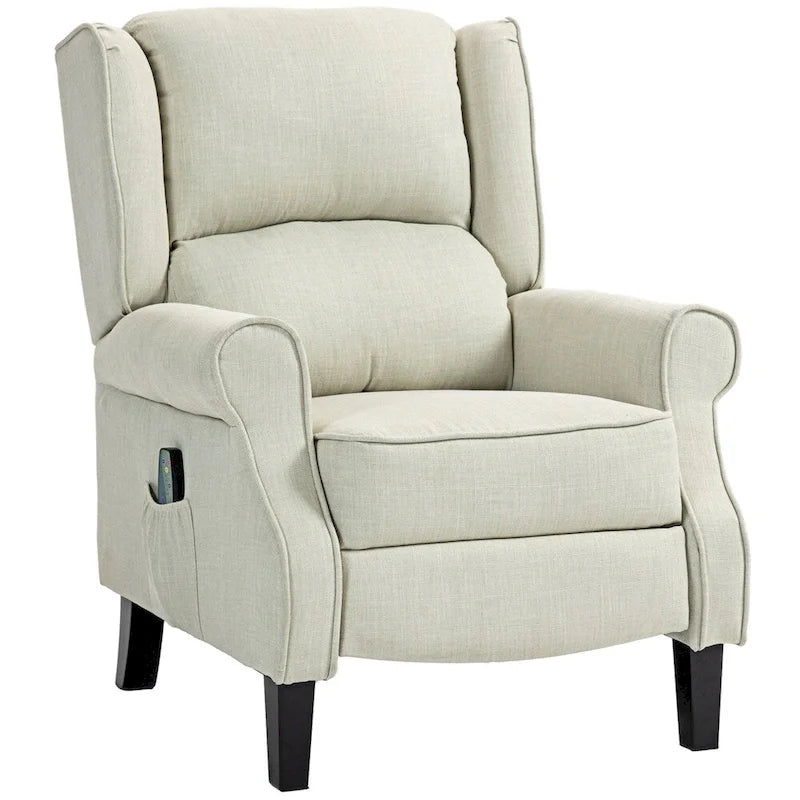 Fauteuil de relaxation massant avec fonction chauffante et repose-pieds, blanc, lin, 1 place