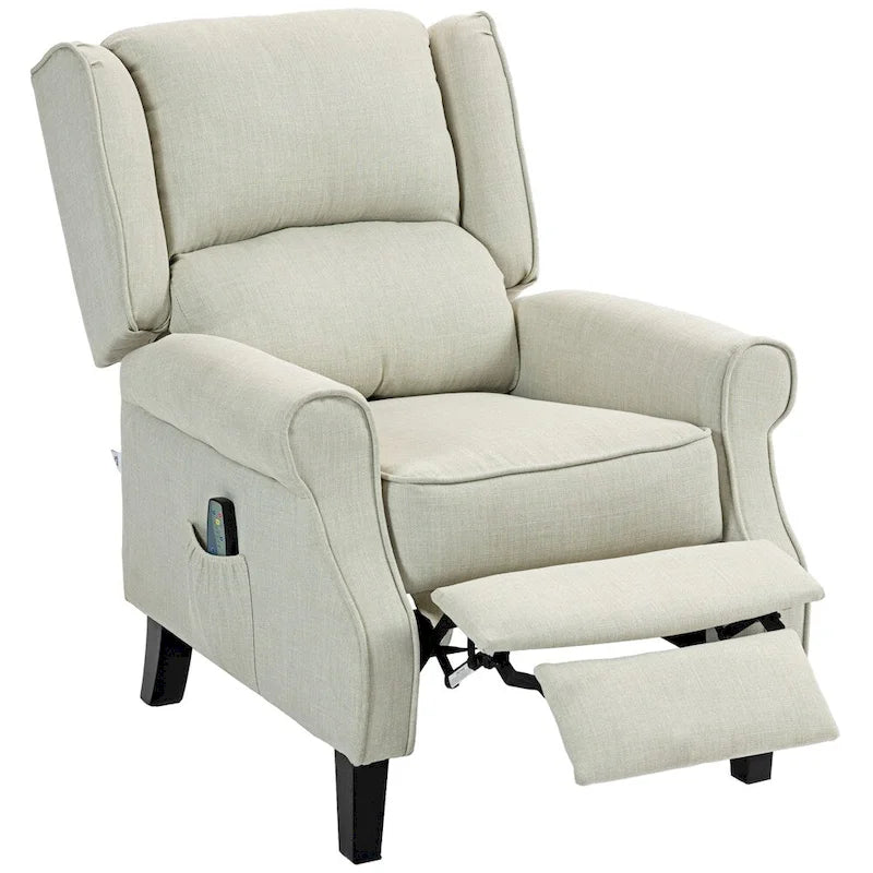 Fauteuil de relaxation massant avec fonction chauffante et repose-pieds, blanc, lin, 1 place