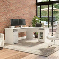 Bureau d'angle en L de 183 cm avec meuble de rangement, tiroir classeur et porte en verre, plusieurs couleurs, style transitionnel, 1 personne