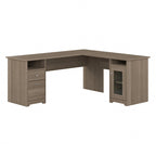 Bureau d'angle en L de 183 cm avec meuble de rangement, tiroir classeur et porte en verre, plusieurs couleurs, style transitionnel, 1 personne
