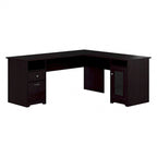 Bureau d'angle en L de 183 cm avec meuble de rangement, tiroir classeur et porte en verre, plusieurs couleurs, style transitionnel, 1 personne