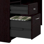 Bureau d'angle en L de 183 cm avec meuble de rangement, tiroir classeur et porte en verre, plusieurs couleurs, style transitionnel, 1 personne