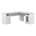 Bureau d'angle en L de 183 cm avec meuble de rangement, tiroir classeur et porte en verre, plusieurs couleurs, style transitionnel, 1 personne