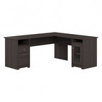 Bureau d'angle en L de 183 cm avec meuble de rangement, tiroir classeur et porte en verre, plusieurs couleurs, style transitionnel, 1 personne