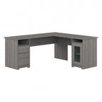 Bureau d'angle en L de 183 cm avec meuble de rangement, tiroir classeur et porte en verre, plusieurs couleurs, style transitionnel, 1 personne