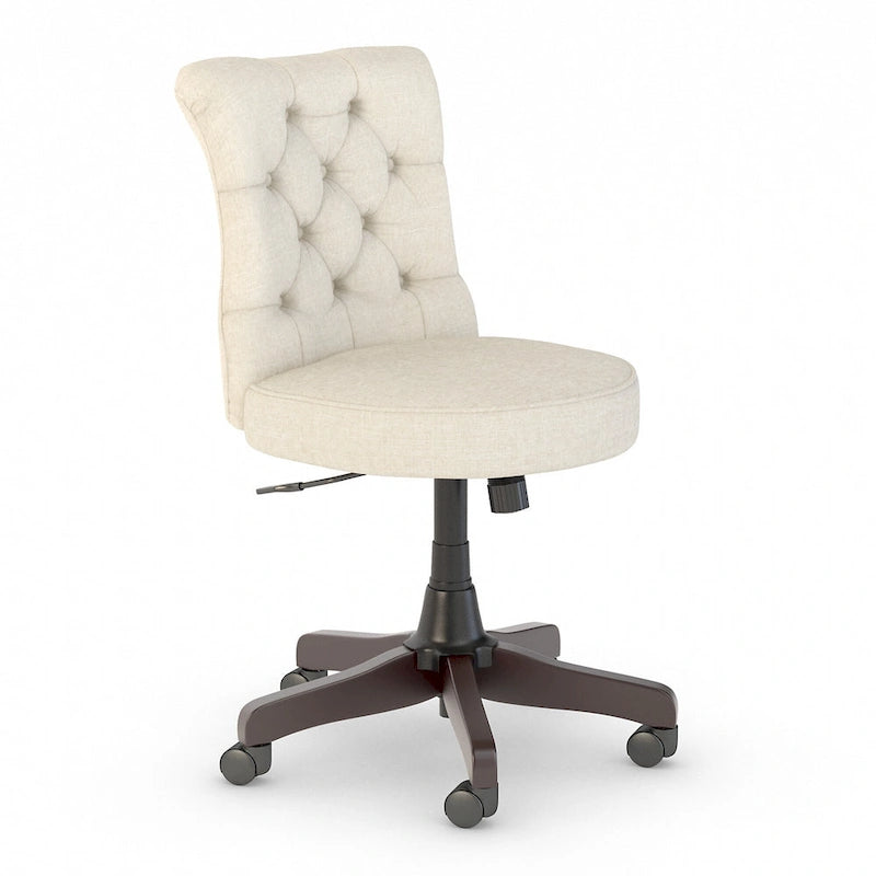 Chaise de bureau capitonnée mi-dossier, tissu crème/camel / cuir gris délavé, sans accoudoirs, 1 personne