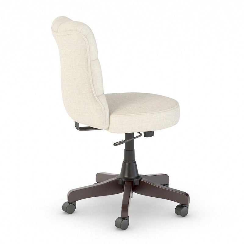Chaise de bureau capitonnée mi-dossier, tissu crème/camel / cuir gris délavé, sans accoudoirs, 1 personne
