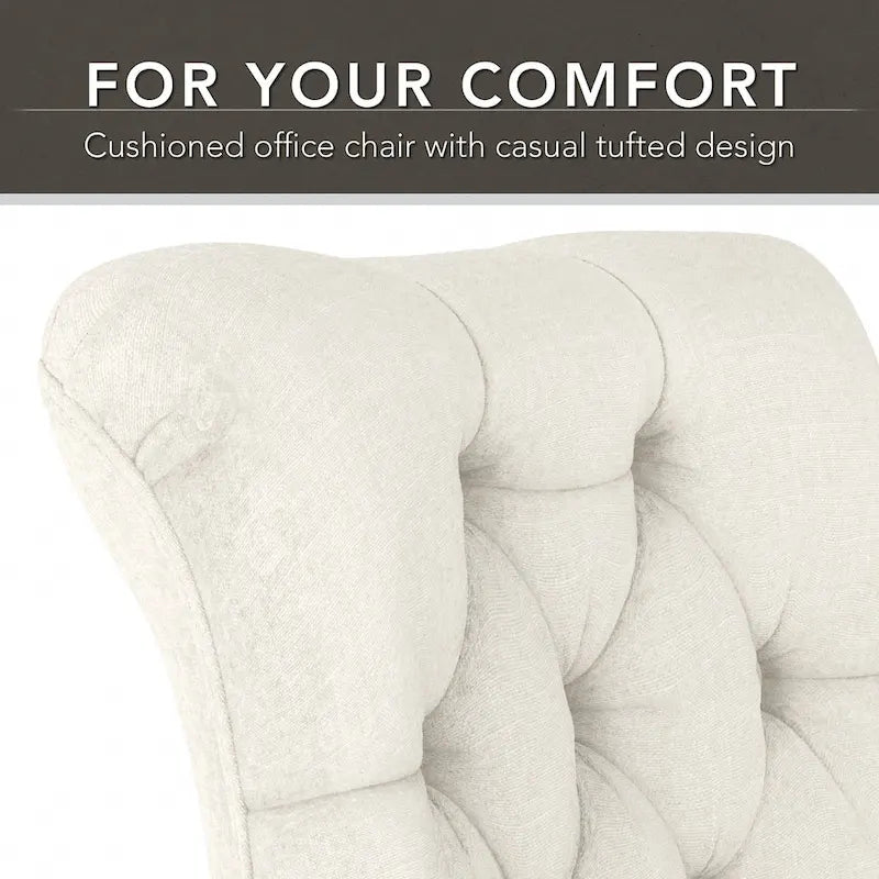 Chaise de bureau capitonnée mi-dossier, tissu crème/camel / cuir gris délavé, sans accoudoirs, 1 personne
