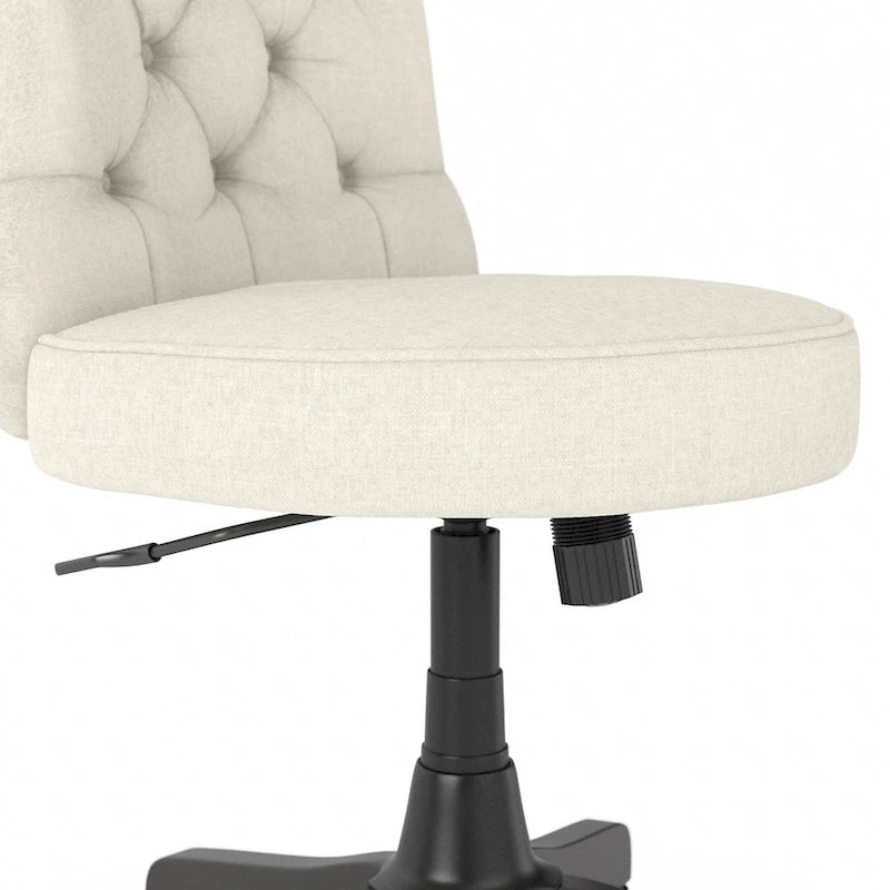 Chaise de bureau capitonnée mi-dossier, tissu crème/camel / cuir gris délavé, sans accoudoirs, 1 personne