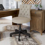 Chaise de bureau capitonnée mi-dossier, tissu crème/camel / cuir gris délavé, sans accoudoirs, 1 personne