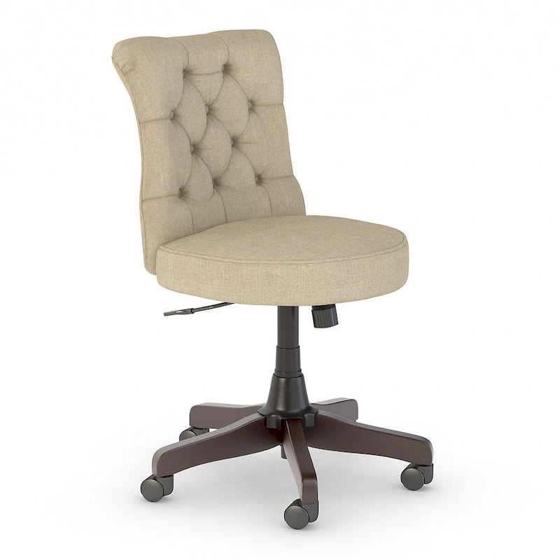 Chaise de bureau capitonnée mi-dossier, tissu crème/camel / cuir gris délavé, sans accoudoirs, 1 personne