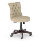 Chaise de bureau capitonnée mi-dossier, tissu crème/camel / cuir gris délavé, sans accoudoirs, 1 personne