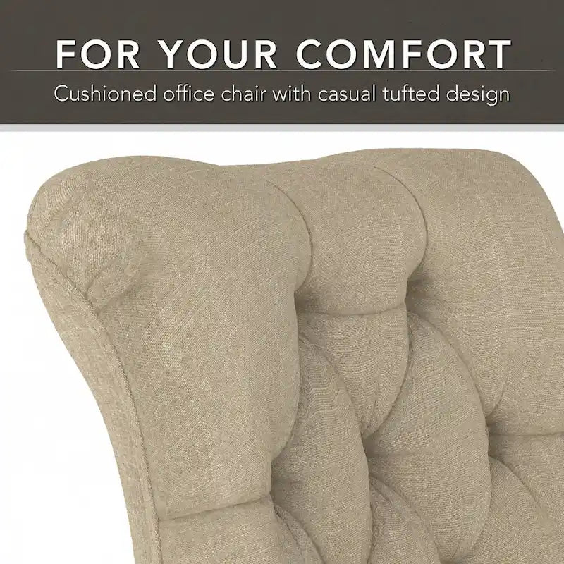 Chaise de bureau capitonnée mi-dossier, tissu crème/camel / cuir gris délavé, sans accoudoirs, 1 personne