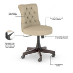 Chaise de bureau capitonnée mi-dossier, tissu crème/camel / cuir gris délavé, sans accoudoirs, 1 personne