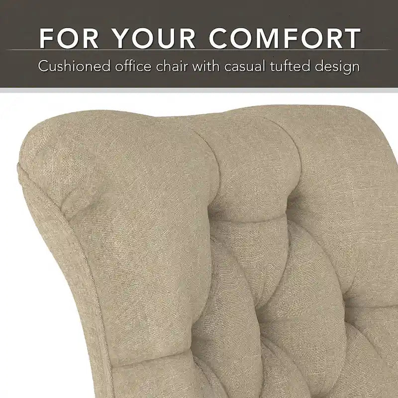 Chaise de bureau capitonnée mi-dossier, tissu crème/camel / cuir gris délavé, sans accoudoirs, 1 personne