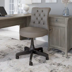 Chaise de bureau capitonnée mi-dossier, tissu crème/camel / cuir gris délavé, sans accoudoirs, 1 personne