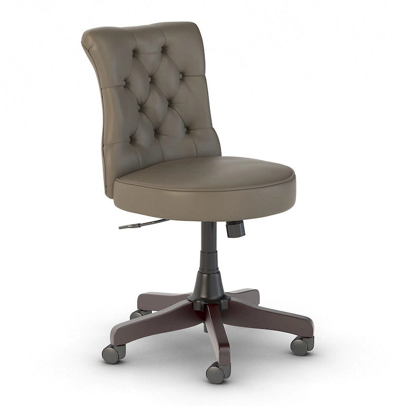 Chaise de bureau capitonnée mi-dossier, tissu crème/camel / cuir gris délavé, sans accoudoirs, 1 personne