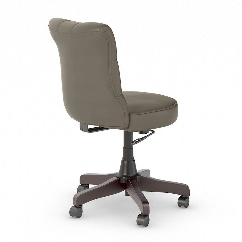 Chaise de bureau capitonnée mi-dossier, tissu crème/camel / cuir gris délavé, sans accoudoirs, 1 personne