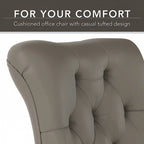 Chaise de bureau capitonnée mi-dossier, tissu crème/camel / cuir gris délavé, sans accoudoirs, 1 personne