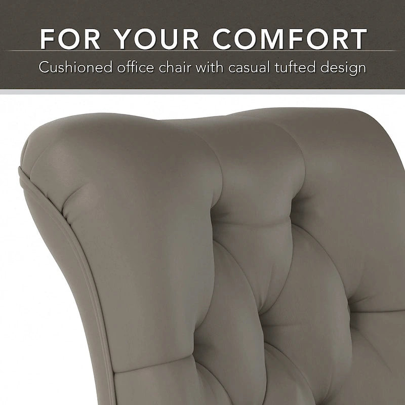 Chaise de bureau capitonnée mi-dossier, tissu crème/camel / cuir gris délavé, sans accoudoirs, 1 personne