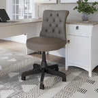 Chaise de bureau capitonnée mi-dossier, tissu crème/camel / cuir gris délavé, sans accoudoirs, 1 personne