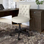 Chaise de bureau capitonnée mi-dossier, tissu crème/camel / cuir gris délavé, sans accoudoirs, 1 personne