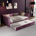 Lit de repos capitonné en velours avec lit gigogne, violet / gris / vert, accoudoirs incurvés, 2 places