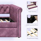 Lit de repos capitonné en velours avec lit gigogne, violet / gris / vert, accoudoirs incurvés, 2 places