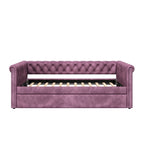 Lit de repos capitonné en velours avec lit gigogne, violet / gris / vert, accoudoirs incurvés, 2 places