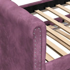 Lit de repos capitonné en velours avec lit gigogne, violet / gris / vert, accoudoirs incurvés, 2 places