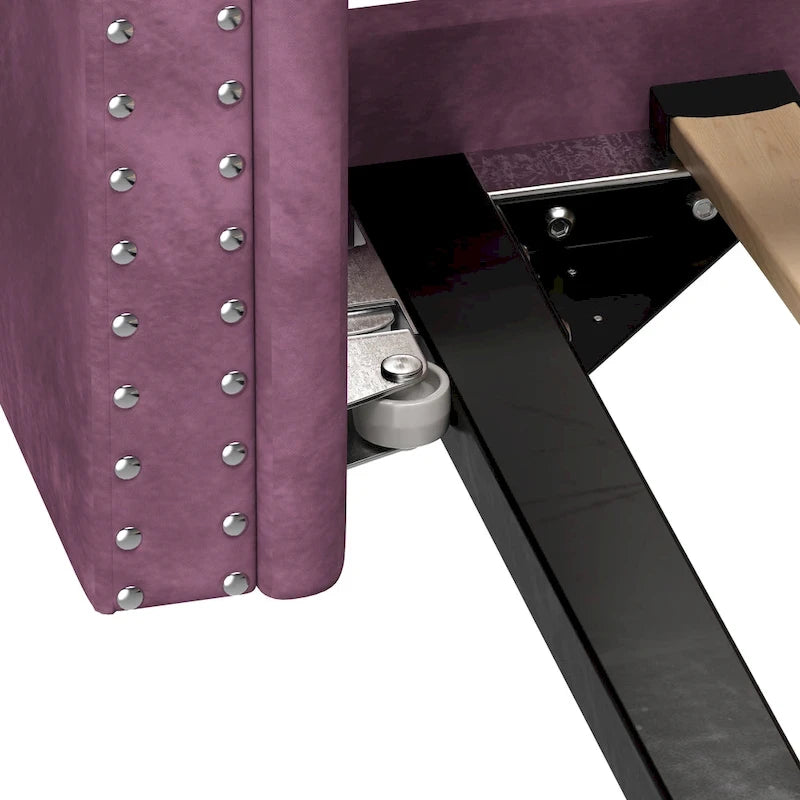 Lit de repos capitonné en velours avec lit gigogne, violet / gris / vert, accoudoirs incurvés, 2 places
