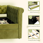Lit de repos capitonné en velours avec lit gigogne, violet / gris / vert, accoudoirs incurvés, 2 places