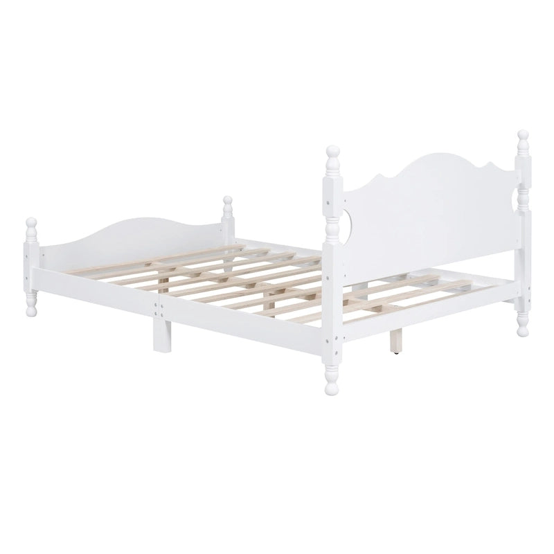 Lit plateforme en bois avec sommier à lattes, blanc/noir, style rétro, double
