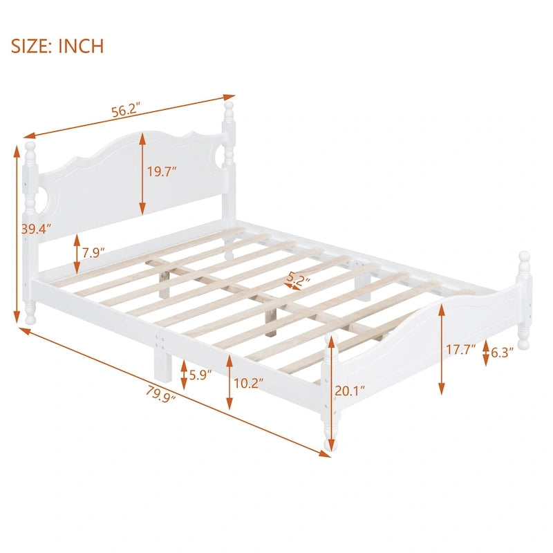 Lit plateforme en bois avec sommier à lattes, blanc/noir, style rétro, double