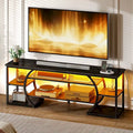 Meuble TV LED industriel avec prises de courant et éclairage RVB, noir, finition vintage, pour TV jusqu'à 70"