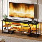 Meuble TV LED industriel avec prises de courant et éclairage RVB, noir, finition vintage, pour TV jusqu'à 70"