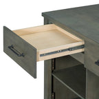 Îlot de cuisine roulant avec plan de travail extensible, 3 tiroirs et prises de courant intégrées, gris, style rétro