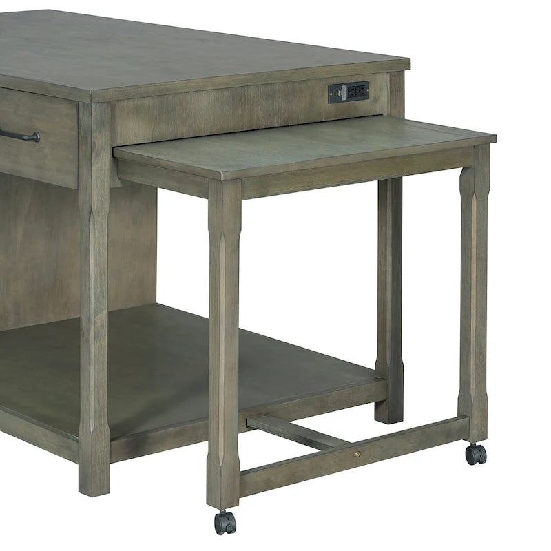 Îlot de cuisine roulant avec plan de travail extensible, 3 tiroirs et prises de courant intégrées, gris, style rétro