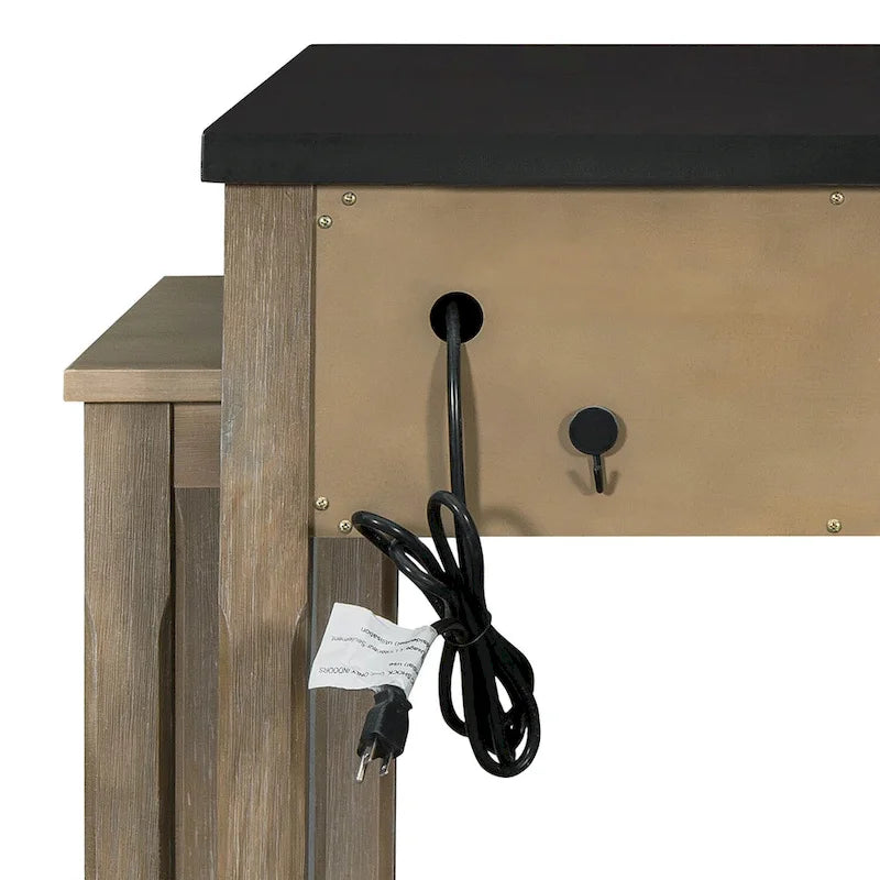 Îlot de cuisine roulant avec plan de travail extensible, 3 tiroirs et prises de courant intégrées, gris, style rétro