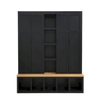 Porte-manteau 4-en-1 avec 4 placards, 6 patères et banc de rangement, blanc / bleu / noir, style rustique