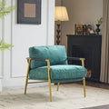 Fauteuil d'appoint moderne, doré et bleu sarcelle, cadre en métal avec accoudoirs en bois, 1 place