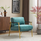 Fauteuil d'appoint moderne, doré et bleu sarcelle, cadre en métal avec accoudoirs en bois, 1 place