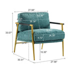 Fauteuil d'appoint moderne, doré et bleu sarcelle, cadre en métal avec accoudoirs en bois, 1 place