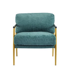 Fauteuil d'appoint moderne, doré et bleu sarcelle, cadre en métal avec accoudoirs en bois, 1 place