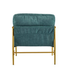 Fauteuil d'appoint moderne, doré et bleu sarcelle, cadre en métal avec accoudoirs en bois, 1 place